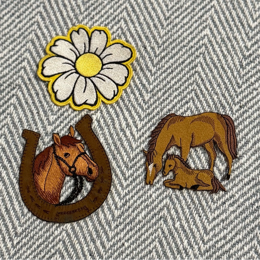 Set of 3 Sew on Patches, Horses Flower Boho Patches Bag Patches Sew On Patch